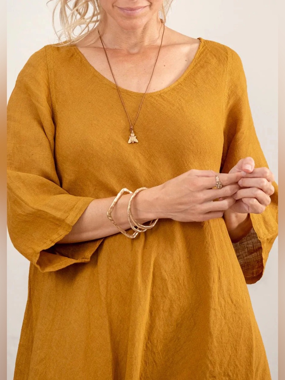 Bryn Walker Bre Linen Tunic Top Large Orange Rust Lagenlook Minimalist Bohemian
